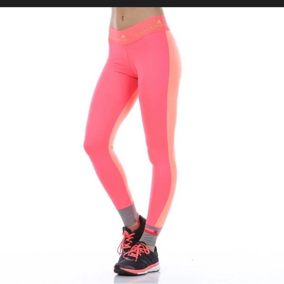adidas Pants - Adidas by Stella McCartney STELLASPORT leggings neon orange/pink  grey cuffs. S